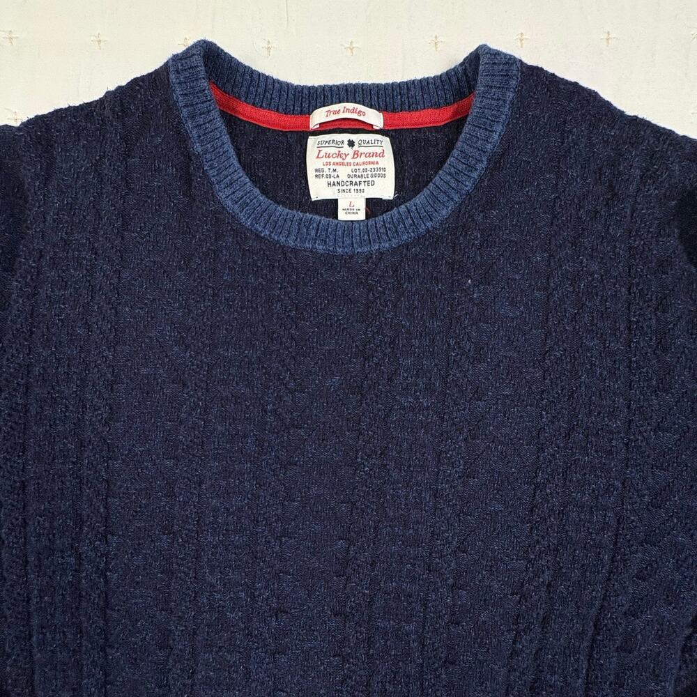 Lucky Brand True Indigo Cable Knit Sweater Men's L Blue Casual Preppy - Picture 3 of 9
